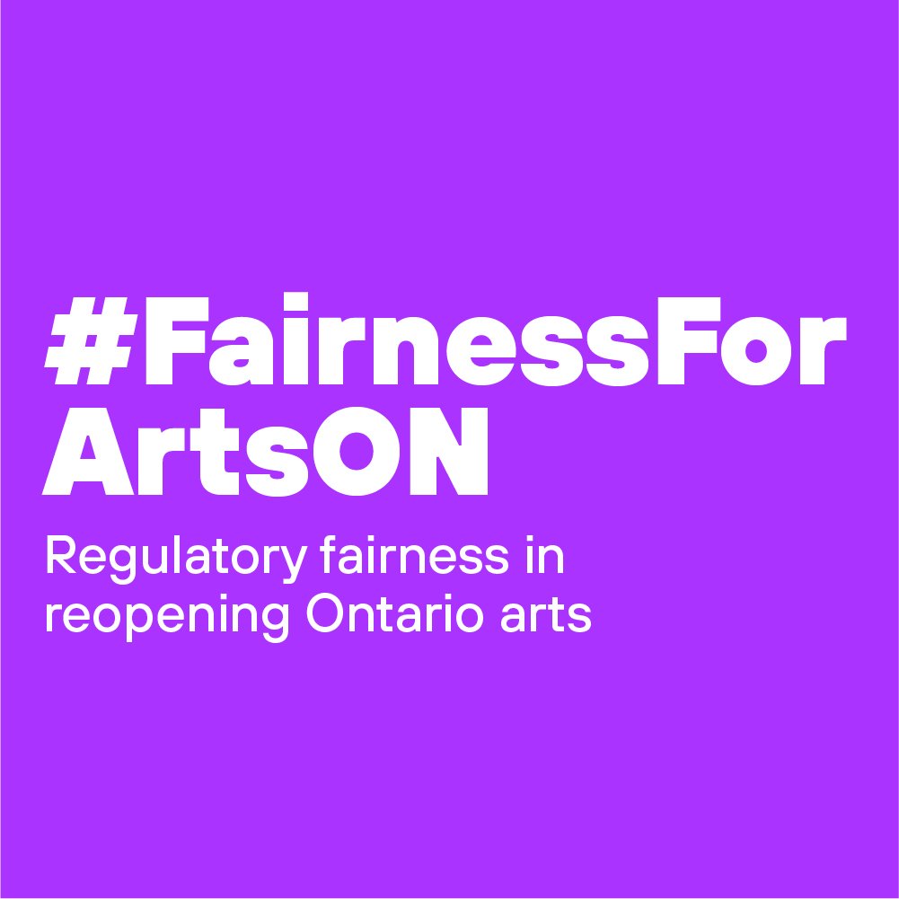 Purple square with white text #FairnessForArtsON